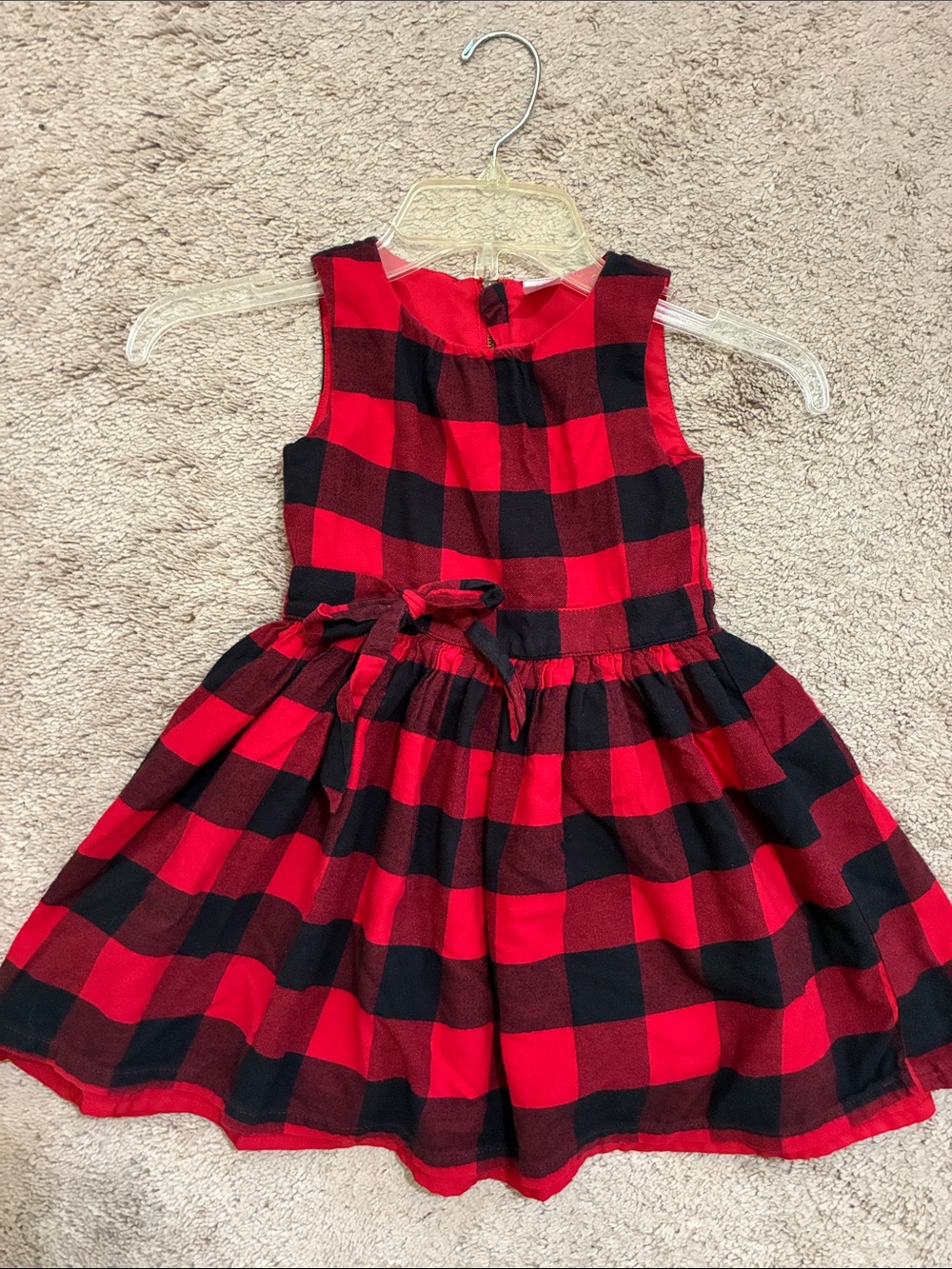 Carter's Red and Black Buffalo Plaid Bow-Waist Sleeveless Dress Girl Size 4T